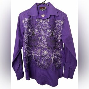 Patroncito Purple Embroidered Button-Up Shirt NWOT